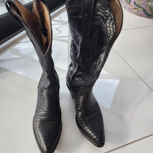 BILLY MARTIN "Justin" Boots Exotic Lizard Black Embossed Western Boots